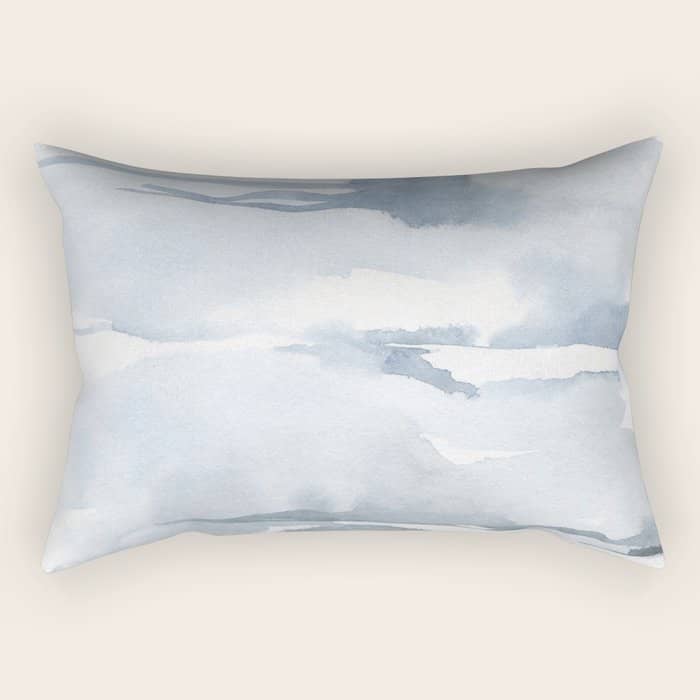 Pastel Blue Gray Abstract Watercolor Brushstrokes Stripes Pattern Rectangular Pillow
