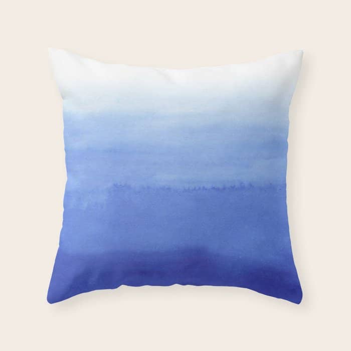 Hand Painted Navy Blue Aqua Watercolor Ombre Pattern Throw Pillow