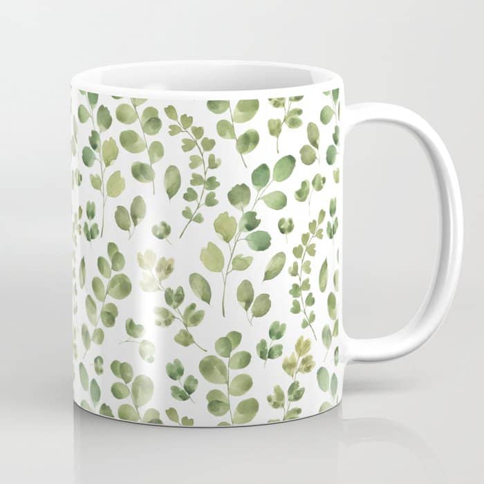 Watercolor Green Botanical Leaves Hand Painted Pattern Coffee Mug
