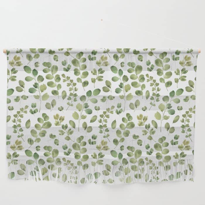 Watercolor Green Botanical Leaves Hand Painted Pattern Wall Hanging