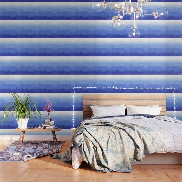 Hand Painted Navy Blue Aqua Watercolor Ombre Pattern Wallpaper