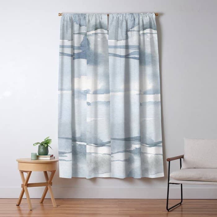 Pastel Blue Gray Abstract Watercolor Brushstrokes Stripes Pattern Window Curtain