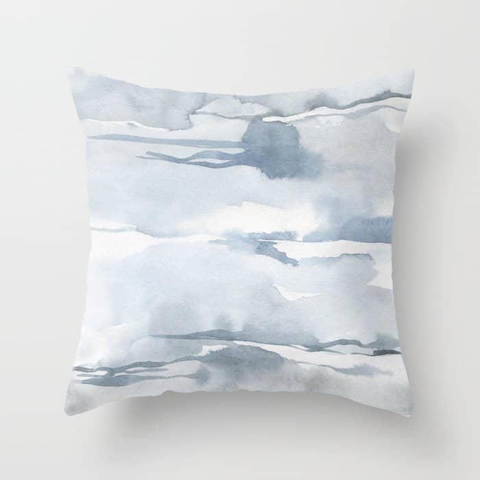 Pastel Blue Gray Abstract Watercolor Brushstrokes Stripes Pattern Throw Pillow
