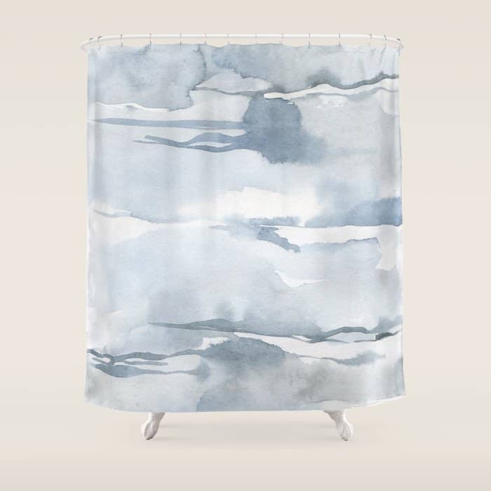 Pastel Blue Gray Abstract Watercolor Brushstrokes Stripes Pattern Shower Curtain