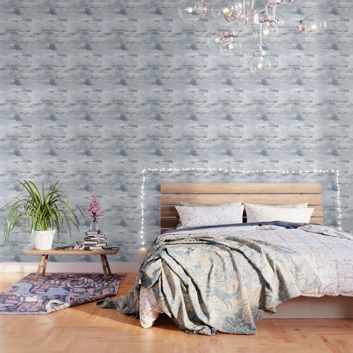 Pastel Blue Gray Abstract Watercolor Brushstrokes Stripes Pattern Wallpaper