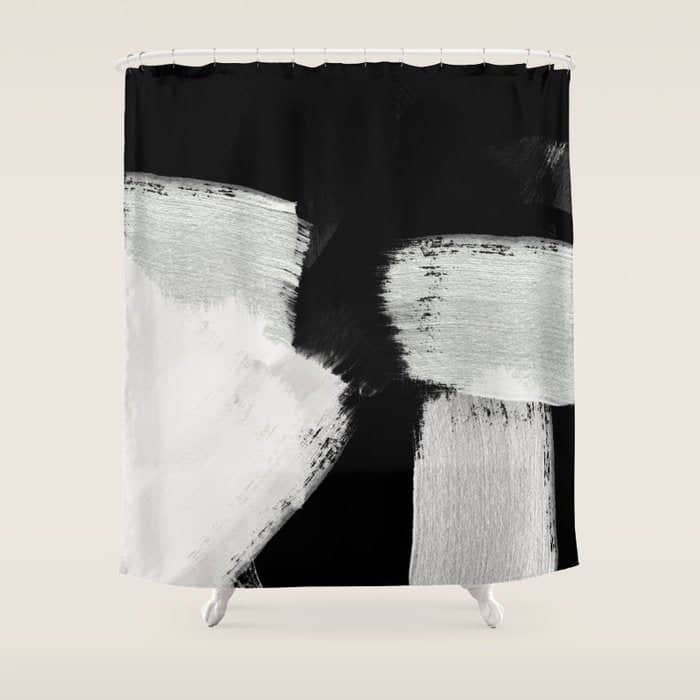 Brush Stroke Black White Painted Shower Curtain