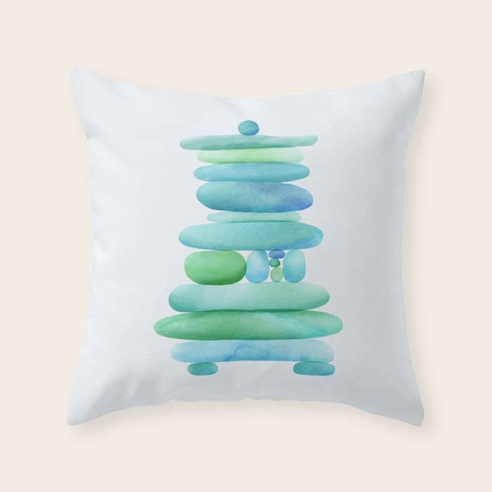 Sea Glass Cairn Watercolor - Teal And Blue Throw Pillow
