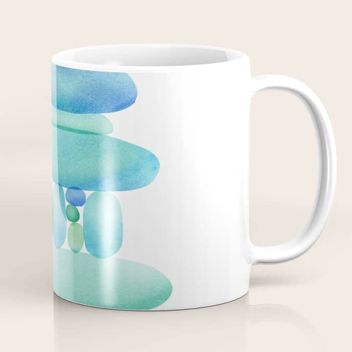 Sea Glass Cairn Watercolor - Teal And Blue Coffee Mug