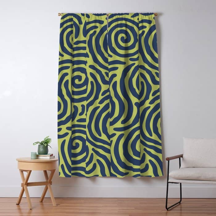 Ripple Effect Pattern Blue And Chartreuse Window Curtain