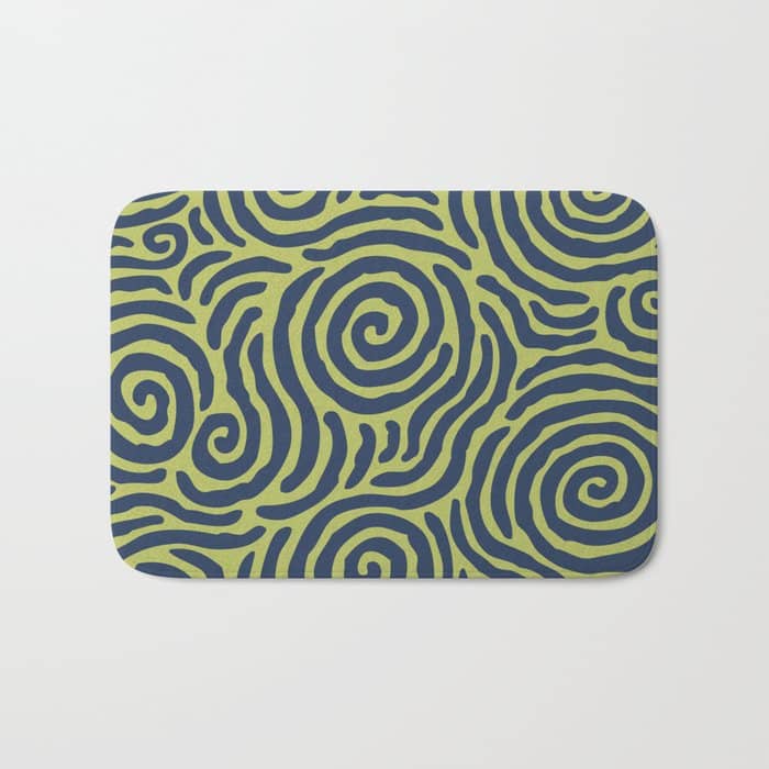 Ripple Effect Pattern Blue And Chartreuse Bath Mat