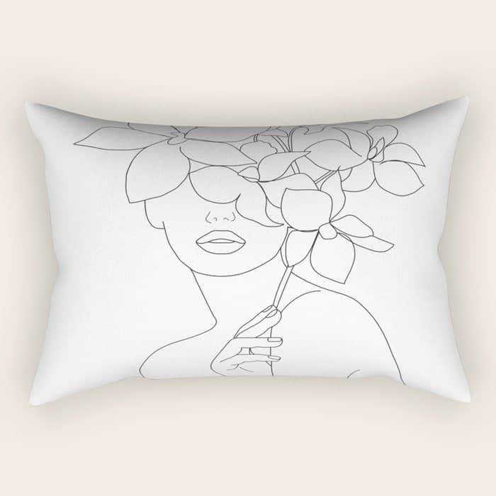 Minimal Line Art Woman With Orchids Rectangular Pillow