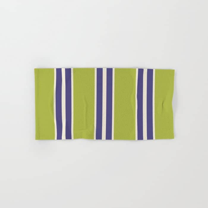 Vertical Stripes Chartreuse And Blue Bath Towel