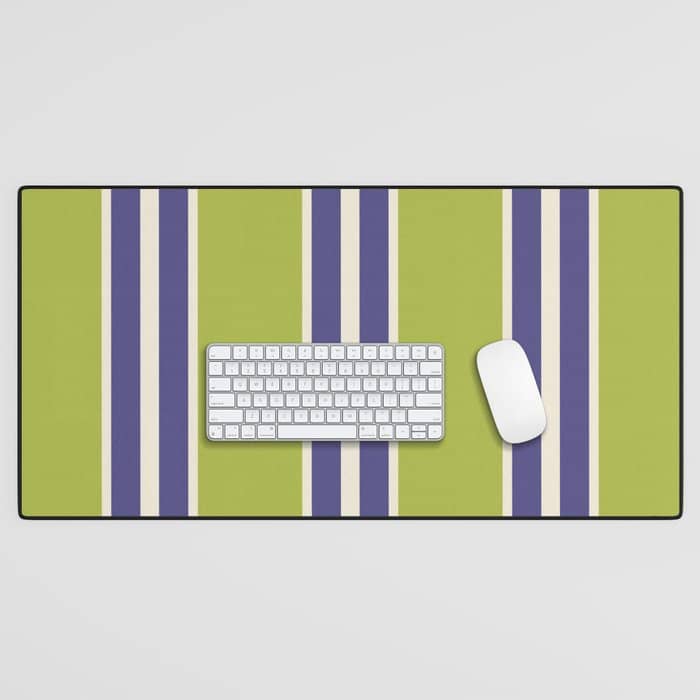 Vertical Stripes Chartreuse And Blue Desk Mat