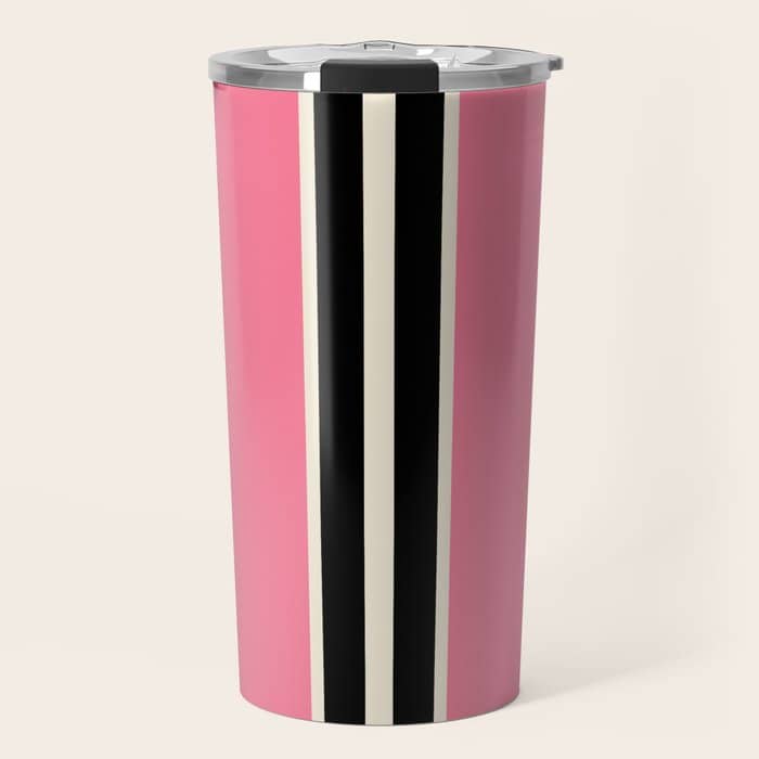 Vertical Stripes Pink And Black Travel Mug