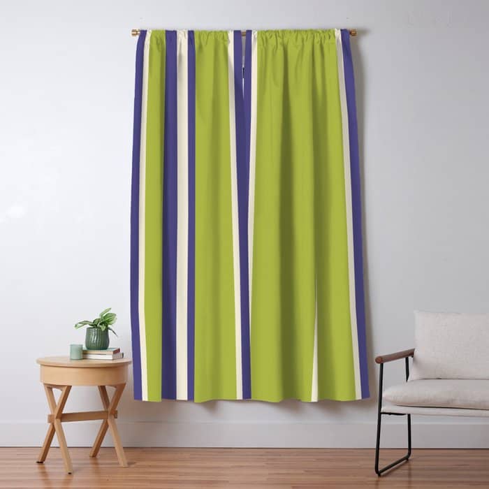 Vertical Stripes Chartreuse And Blue Window Curtain