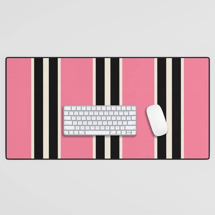 Vertical Stripes Pink And Black Desk Mat