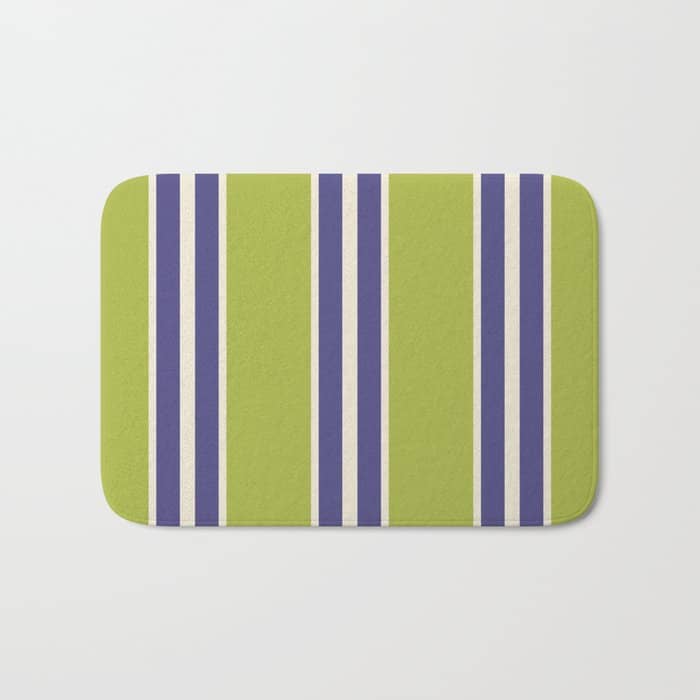 Vertical Stripes Chartreuse And Blue Bath Mat