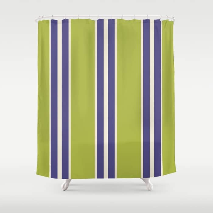 Vertical Stripes Chartreuse And Blue Shower Curtain