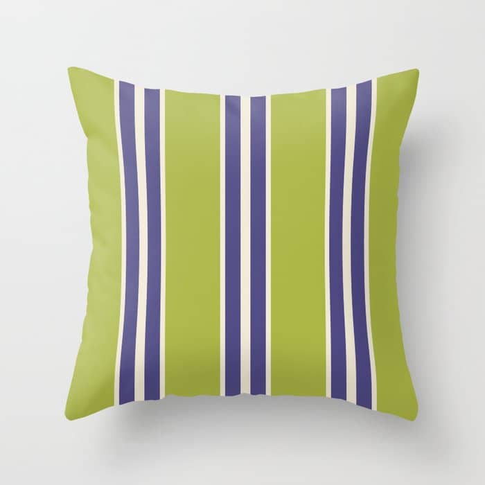 Vertical Stripes Chartreuse And Blue Throw Pillow