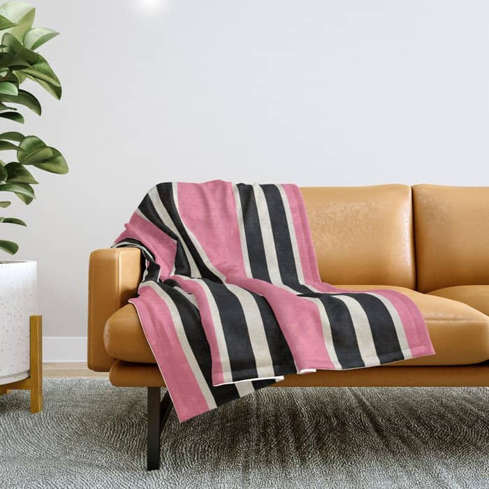 Vertical Stripes Pink And Black Throw Blanket