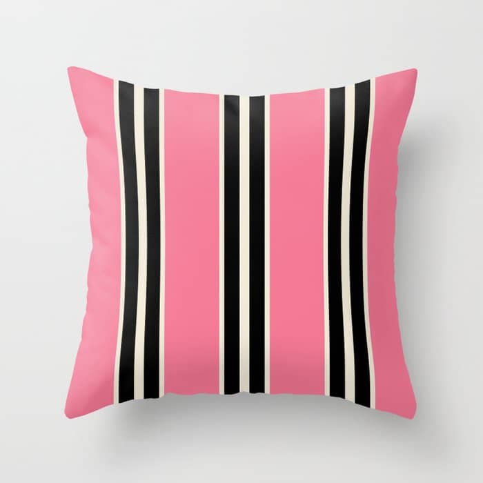 Vertical Stripes Pink And Black Throw Pillow