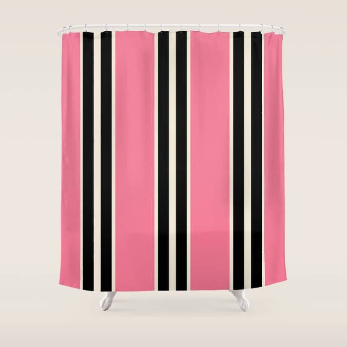 Vertical Stripes Pink And Black Shower Curtain