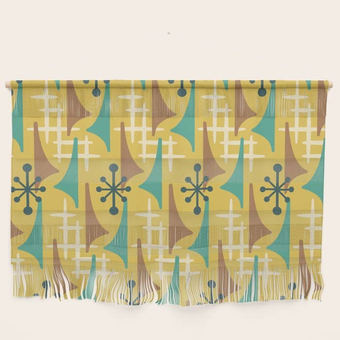 Mid Century Modern Atomic Wing Composition 55 Yellow Brown And Teal Wall Hanging