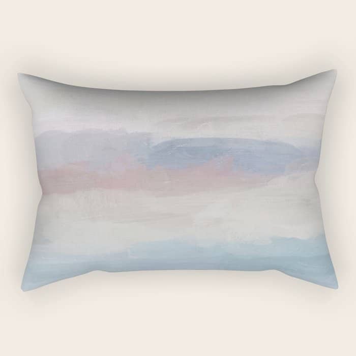 Lullaby Waves Iii - Dark Teal Blue White Pink Light Blue Modern Art, Ocean Waves Nursery Beach Rectangular Pillow