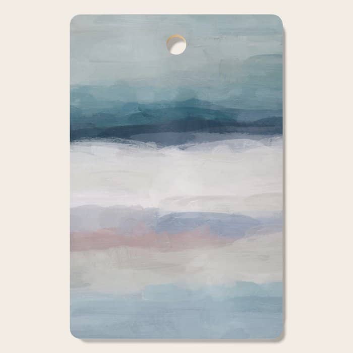 Lullaby Waves Iii - Dark Teal Blue White Pink Light Blue Modern Art, Ocean Waves Nursery Beach Cutting Board
