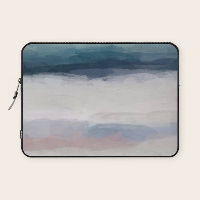 Lullaby Waves Iii - Dark Teal Blue White Pink Light Blue Modern Art, Ocean Waves Nursery Beach Laptop Sleeve