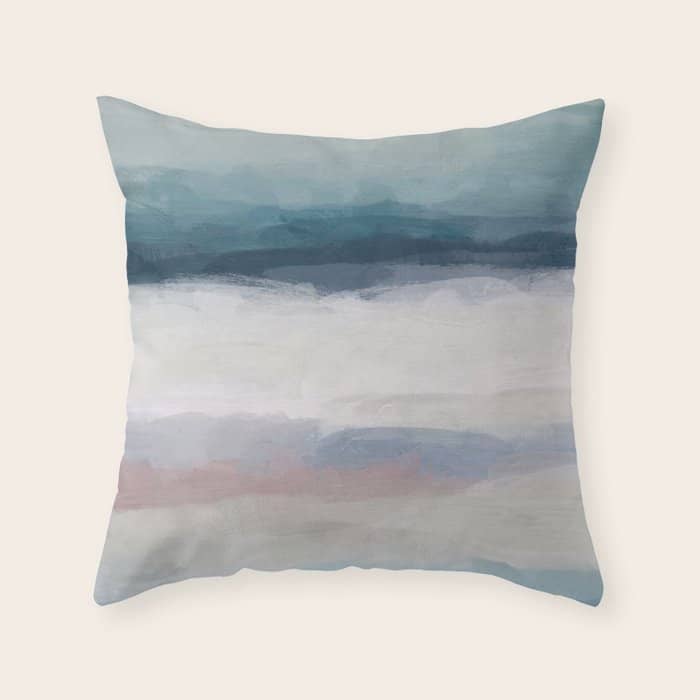 Lullaby Waves Iii - Dark Teal Blue White Pink Light Blue Modern Art, Ocean Waves Nursery Beach Throw Pillow
