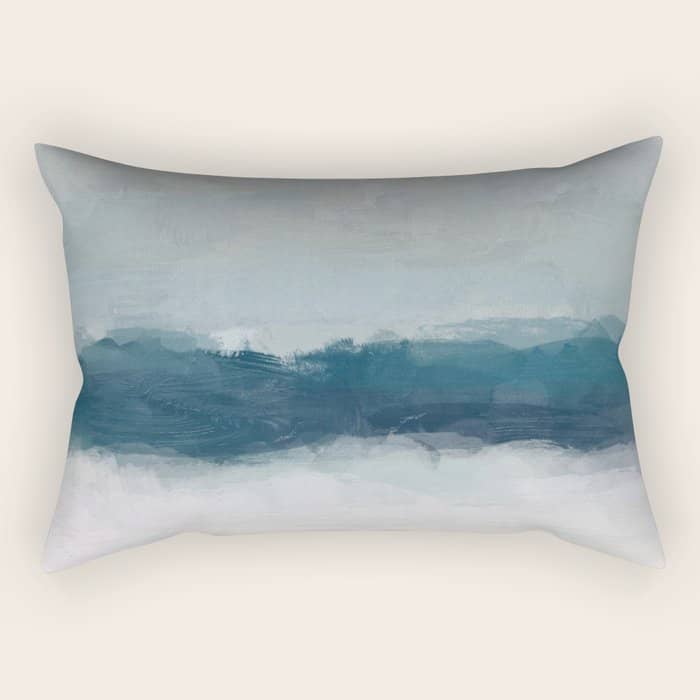 Lullaby Waves I - Dark Teal Blue White Pink Light Blue Modern Art, Ocean Waves Diptych Nursery Beach Rectangular Pillow
