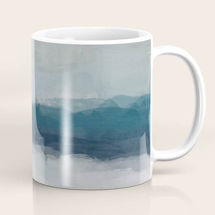 Lullaby Waves I - Dark Teal Blue White Pink Light Blue Modern Art, Ocean Waves Diptych Nursery Beach Coffee Mug