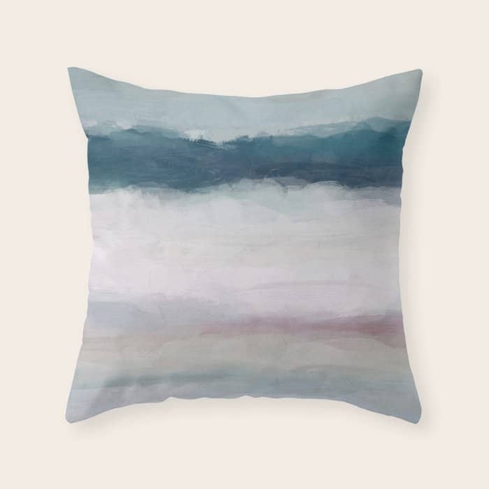 Lullaby Waves I - Dark Teal Blue White Pink Light Blue Modern Art, Ocean Waves Diptych Nursery Beach Throw Pillow