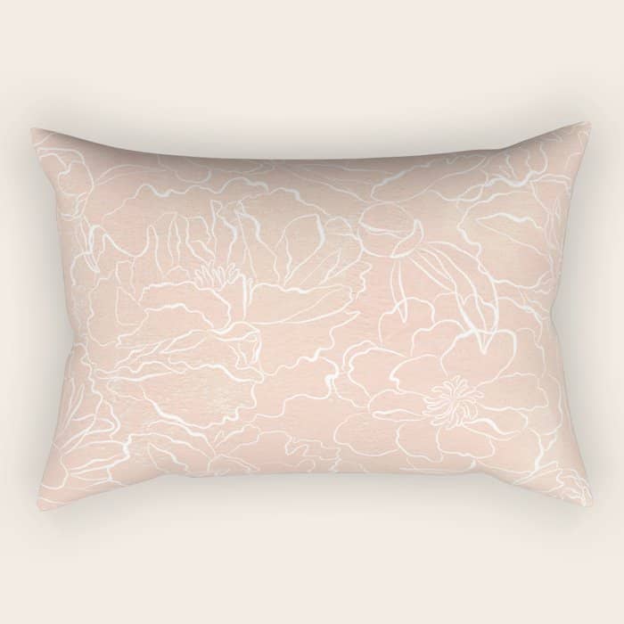Modern Pink Coral White Hand Painted Watercolor Floral Rectangular Pillow