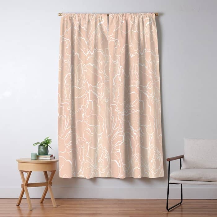 Modern Pink Coral White Hand Painted Watercolor Floral Window Curtain