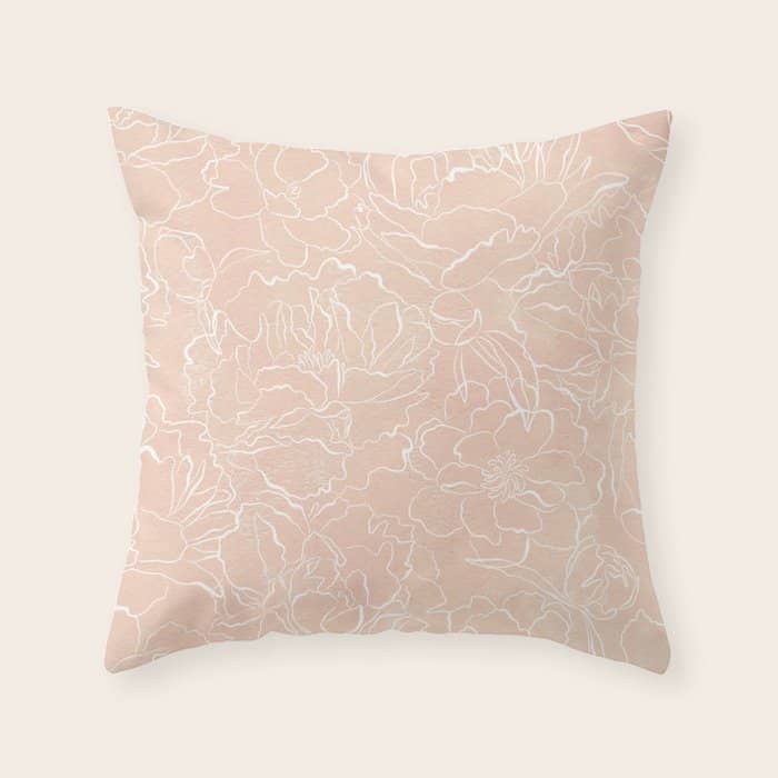 Modern Pink Coral White Hand Painted Watercolor Floral Throw Pillow