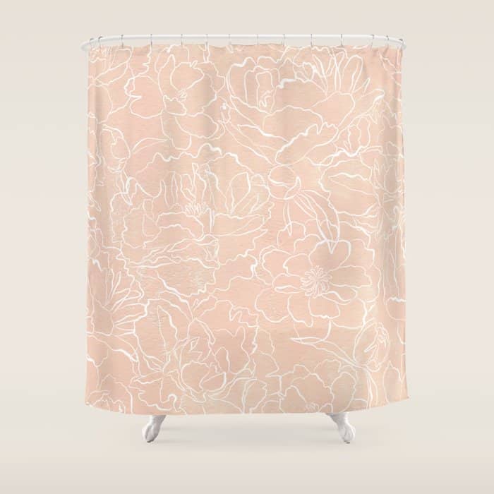 Modern Pink Coral White Hand Painted Watercolor Floral Shower Curtain
