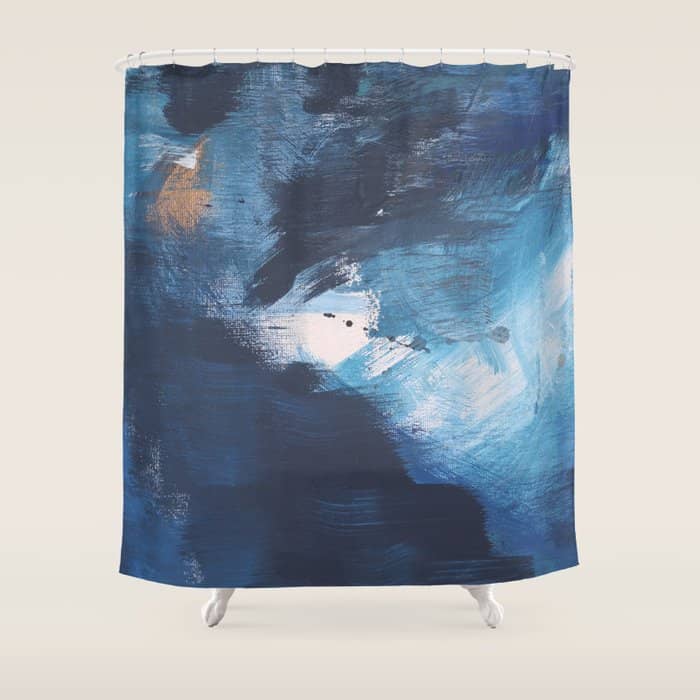 Ships In The Night: A Vibrant Abstract Mixed-Media Piece In Blues And Golds By Alyssa Hamilton Art Shower Curtain