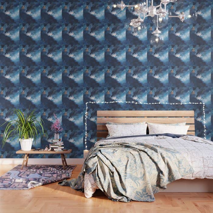 Ships In The Night: A Vibrant Abstract Mixed-Media Piece In Blues And Golds By Alyssa Hamilton Art Wallpaper
