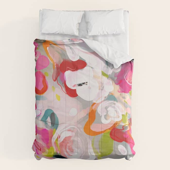 Dream Flowers In Pink Rose Floral Abstract Art Comforter