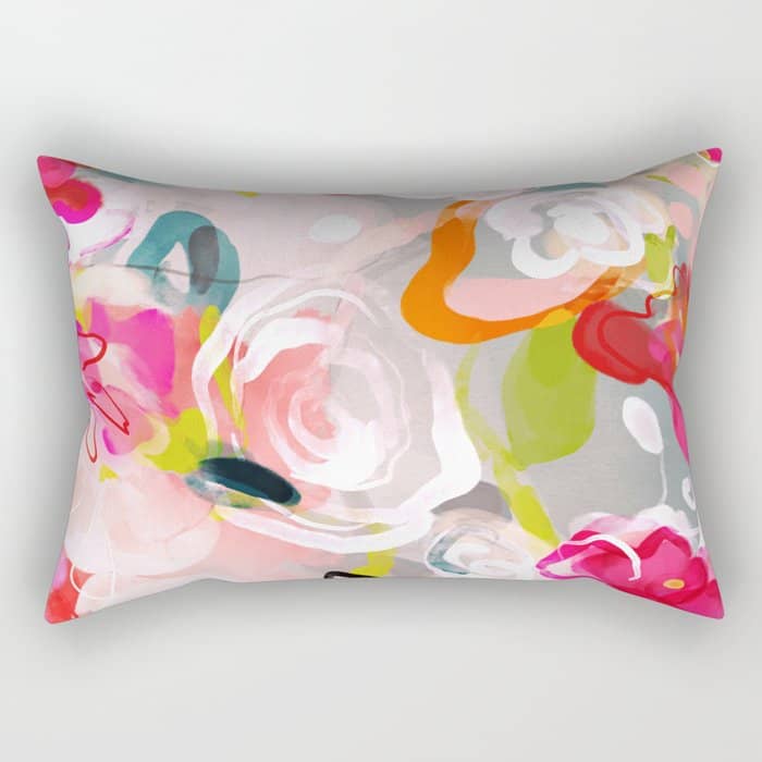 Dream Flowers In Pink Rose Floral Abstract Art Rectangular Pillow