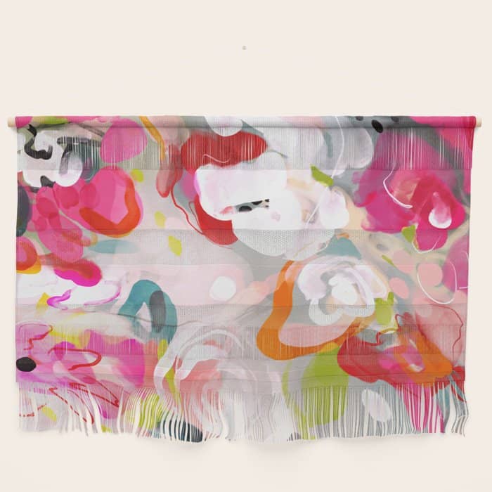 Dream Flowers In Pink Rose Floral Abstract Art Wall Hanging