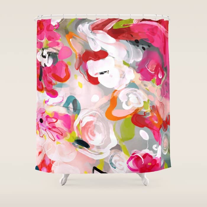 Dream Flowers In Pink Rose Floral Abstract Art Shower Curtain
