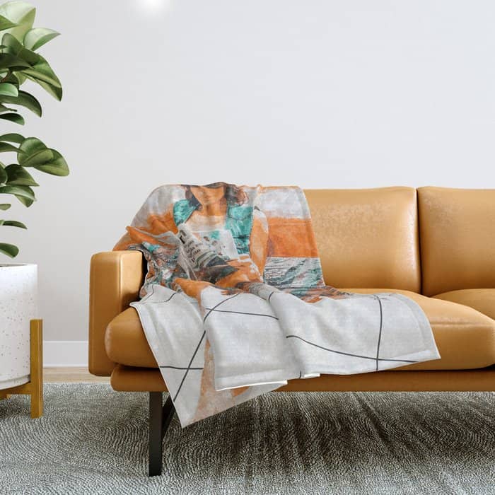 The Gossip Column | Modern Bohemian Woman Hippie DéCor | Staycation Fashion Painting  Throw Blanket