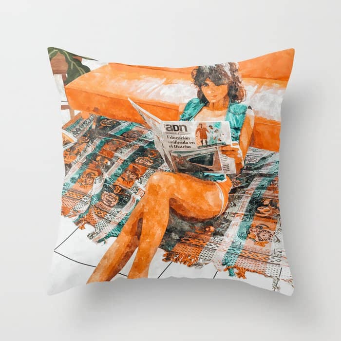 The Gossip Column | Modern Bohemian Woman Hippie DéCor | Staycation Fashion Painting  Throw Pillow