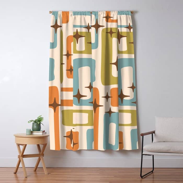 Mid Century Modern Style 922 Orange Green Blue Window Curtain