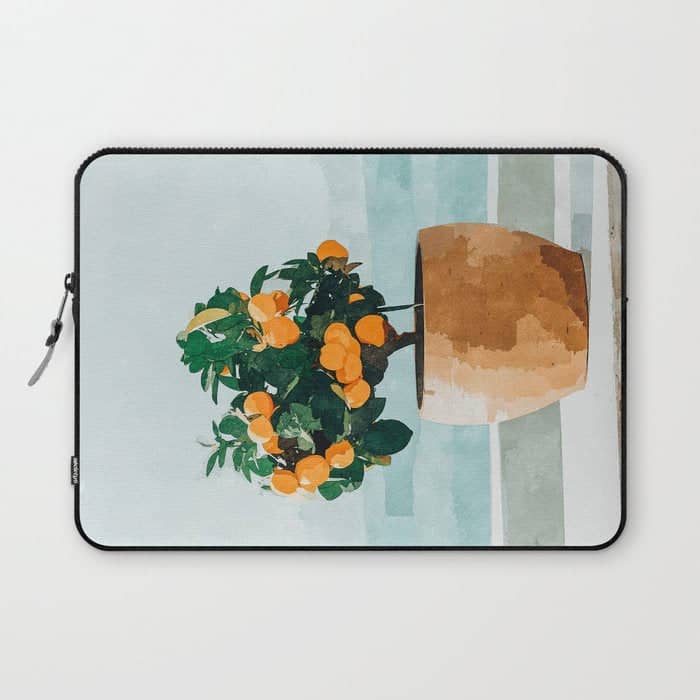 Orange Tree, Plant Pot Nature Botanical Bonsi Illustration, Modern Simple Bohemian Painting Laptop Sleeve