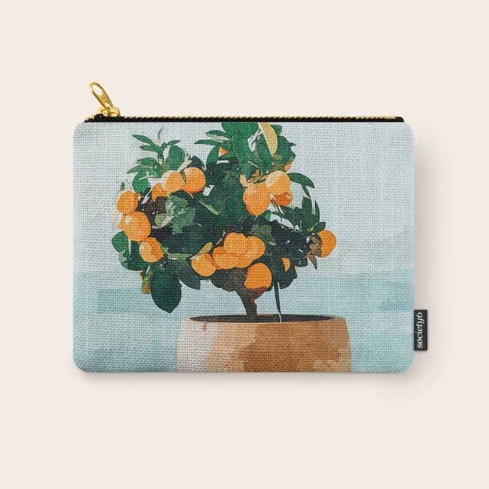 Orange Tree, Plant Pot Nature Botanical Bonsi Illustration, Modern Simple Bohemian Painting Carry All Pouch