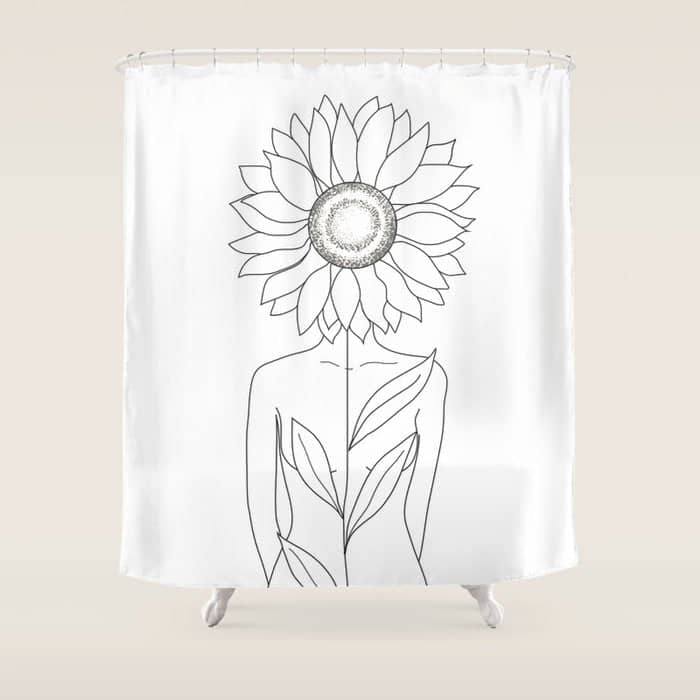Minimalistic Line Art Of Woman With Sunflower Shower Curtain